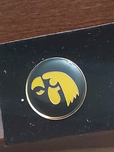 VINTAGE UNIVERSITY OF IOWA HAWKEYES ALUMNI MASKOTTCHEN HUT ANSTECKNADEL  - Bild 1 von 3