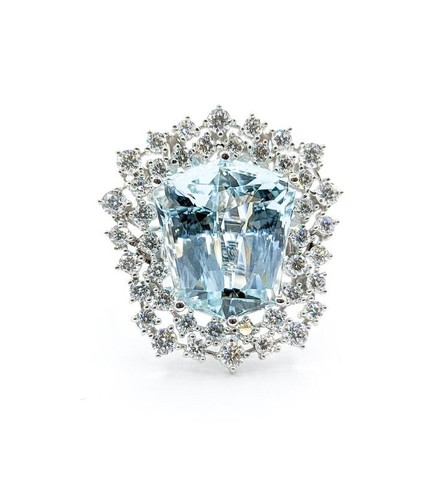 Beautiful 16.30 TCW Aquamarine & Sapphire Unique Design Wedding Ring For Woman - Picture 8 of 12