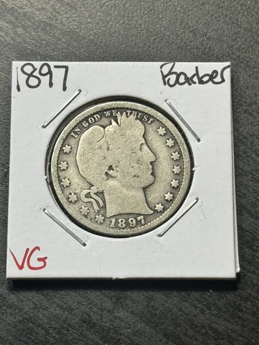 1897 P Barber Silver Quarter VG Very Good Better Date Coin (Raw11793)