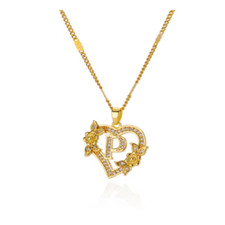 UK Flower Heart Initials Necklaces Women Stainless Steel Heart Lover Gold Chain