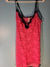Secret Treasures Essential Sleepwear Pink  Black Lace Slip Dress Size M