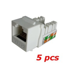 5 PACK - CAT6A 10G RJ45 110 Punch Down 8P8C Keystone Modular Snap-In Jack White