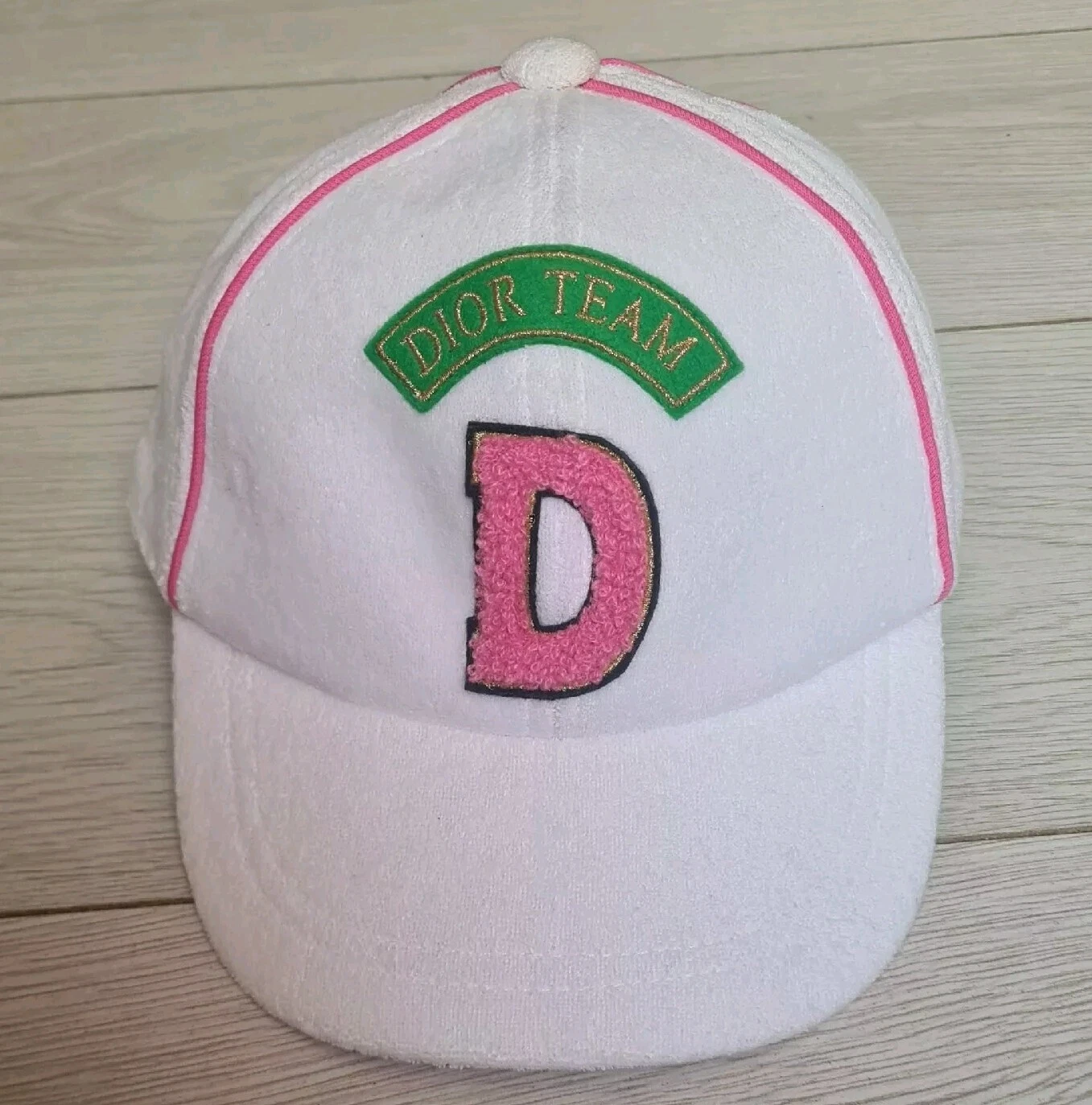CHRISTIAN DIOR BLANC ÉPONGE TISSU D LOGO MONOGRAMME CHAPEAU CASQUETTE FILLES FEMMES