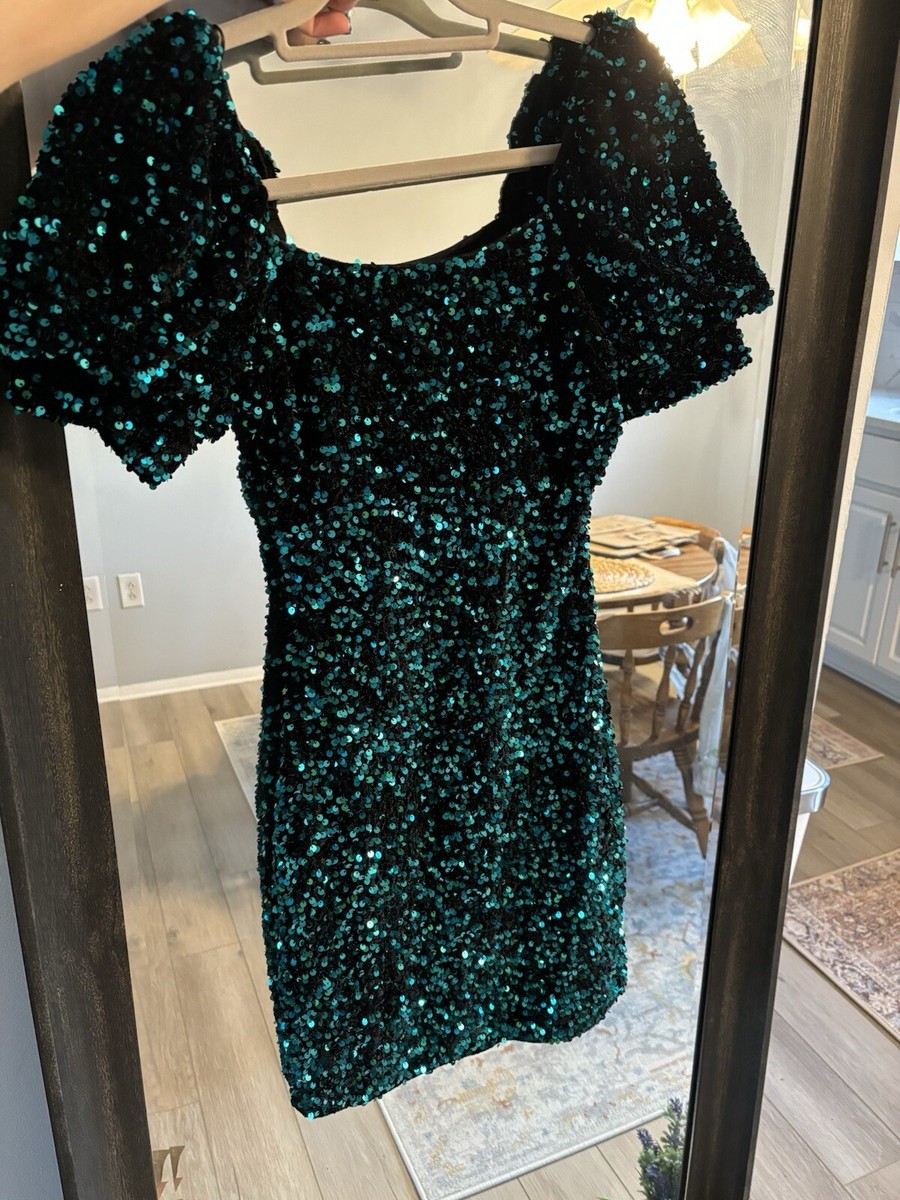 Altar'd State Dress Black Green Sequins Mini NEW Square Neckline Holiday  Size XS | eBay