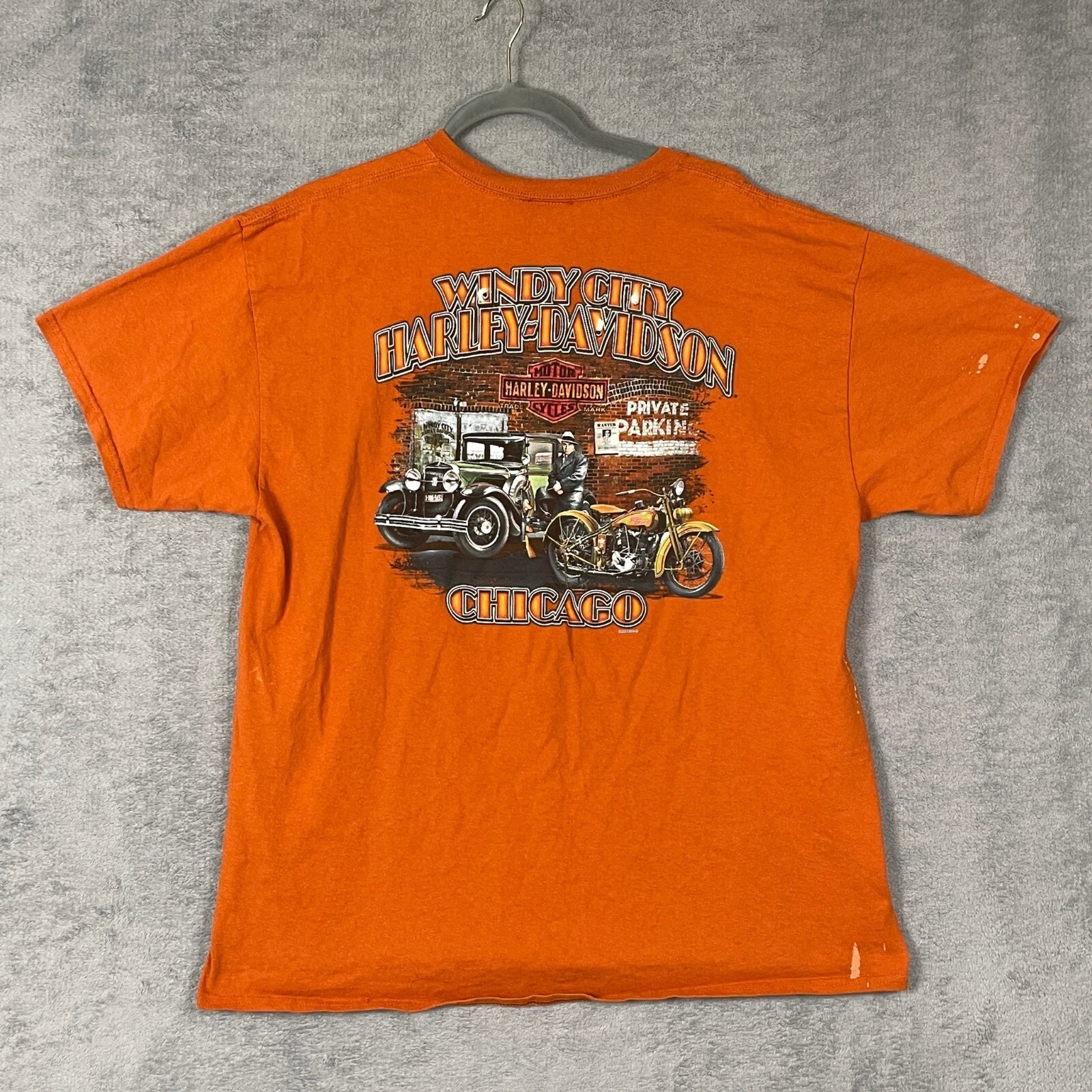Harley Davidson Shirt Mens Size L Orange Graphic Print Short Sleeve Casual Large