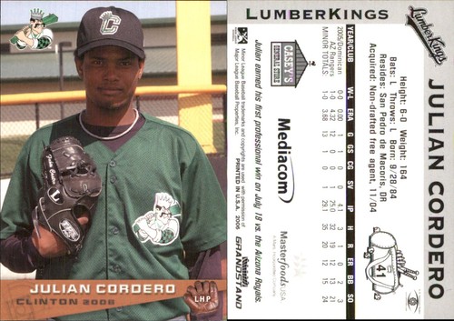 Julian Cordero 2006 Grandstand Clinton LumberKings RC FREE SHIP *AutographDen*