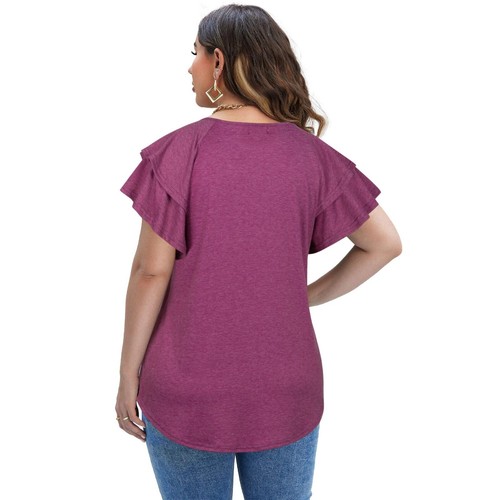 Womens Summer Top Ruffle Short Sleeve V-Neck T-Shirts Size M - Picture 4 of 7