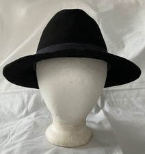 NEW Mallory By Stetson Wool/Fur Fedora Hat Mens Black M 23  EXC Furlana Vintage