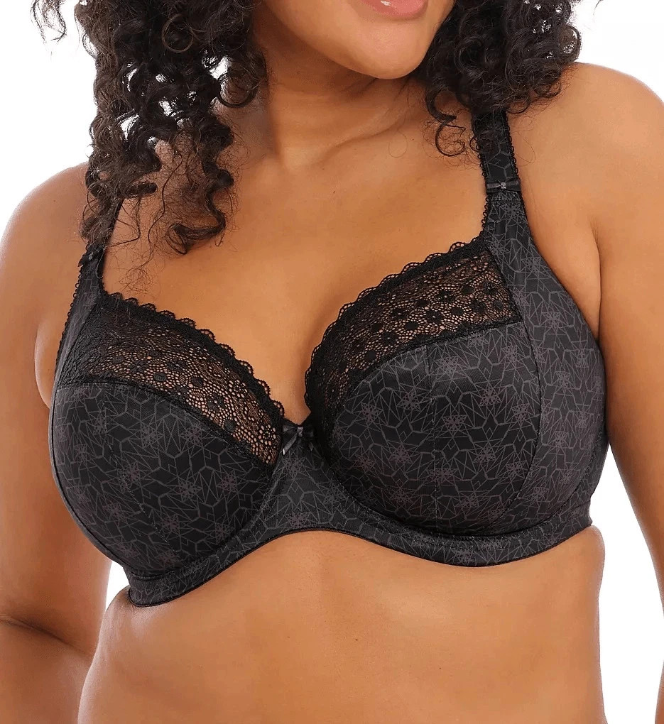 Elomi Kim Size 34K Black Unlined Underwire Stretch Lace Plunge Bra NEW
