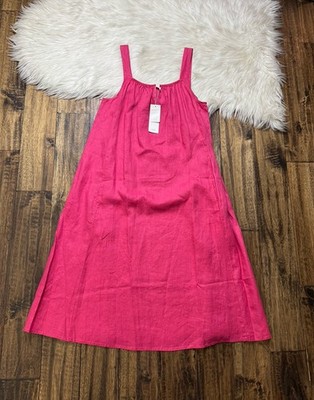 Eileen Fisher Size XS Organic Linen Shift Pink Cami Dress Pocket Straps MIDI  NWT | eBay