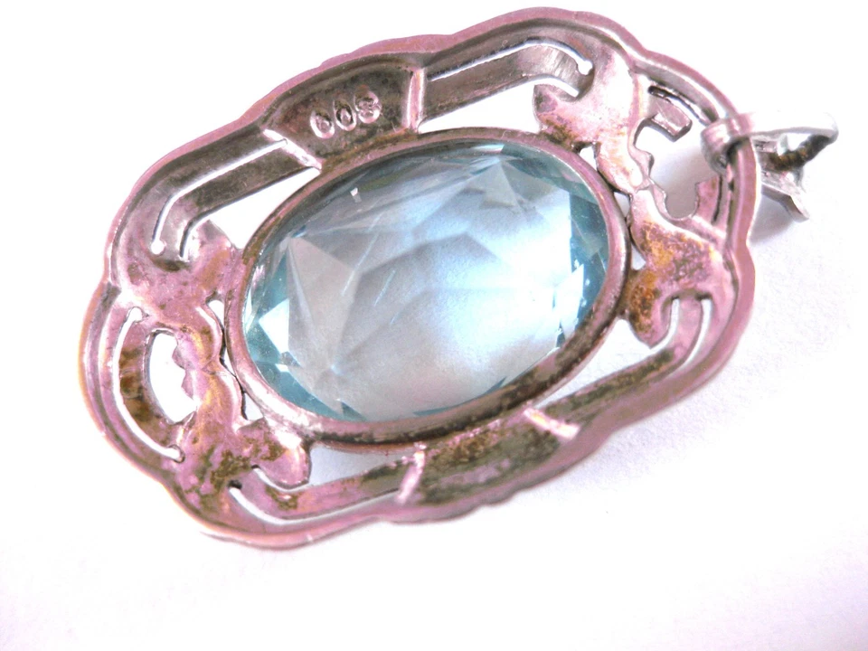 Antico Ciondolo Argento 800 Con Topazio Blu, 5,81 G - Immagine 3 di 3