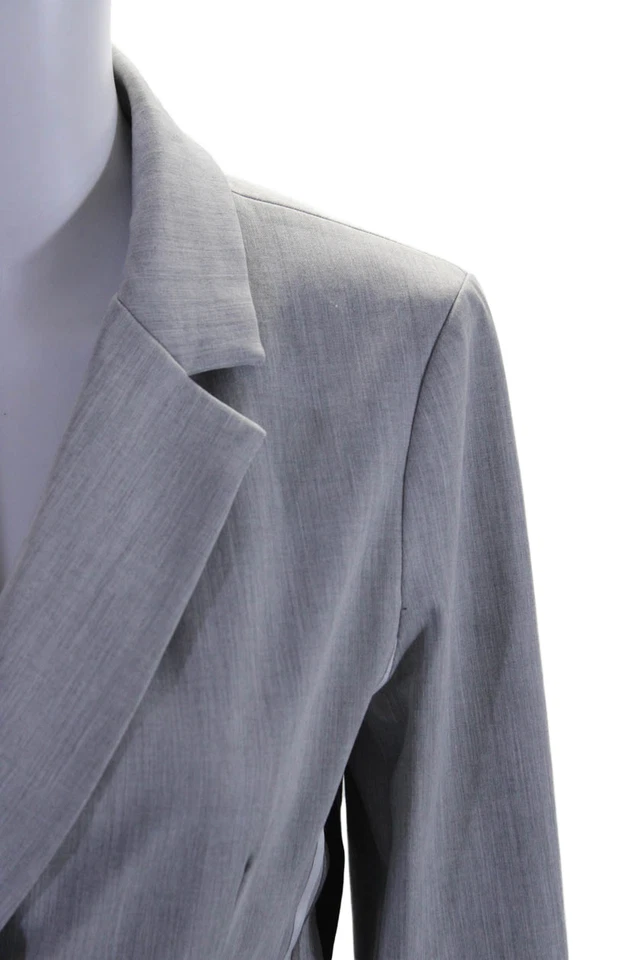 Blazer gris de manga larga con cuello de retazos texturizado a rayas crudo para mujer talla 4 Foto 2 de 4