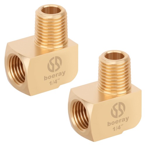 2PCS 1/4" NPT Male x Female 90ยฐ Street Elbow, Barstock 1/4 2 Pack, Gold