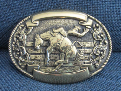 Chambers Brass Rodeo Cowboy Bucking Bronco Horse Belt Buckle- Excellent!