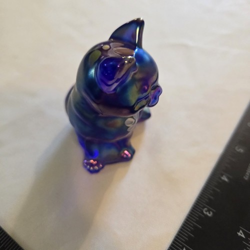 Vintage Fenton irisierende Glas Katze handbemalt Blumen Kunst Figur signiert S Davis - Bild 8 von 22