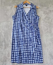 Talbots Dress Womens Size 1X Iris Blue Gingham Jersey Knit Effortless Kelley