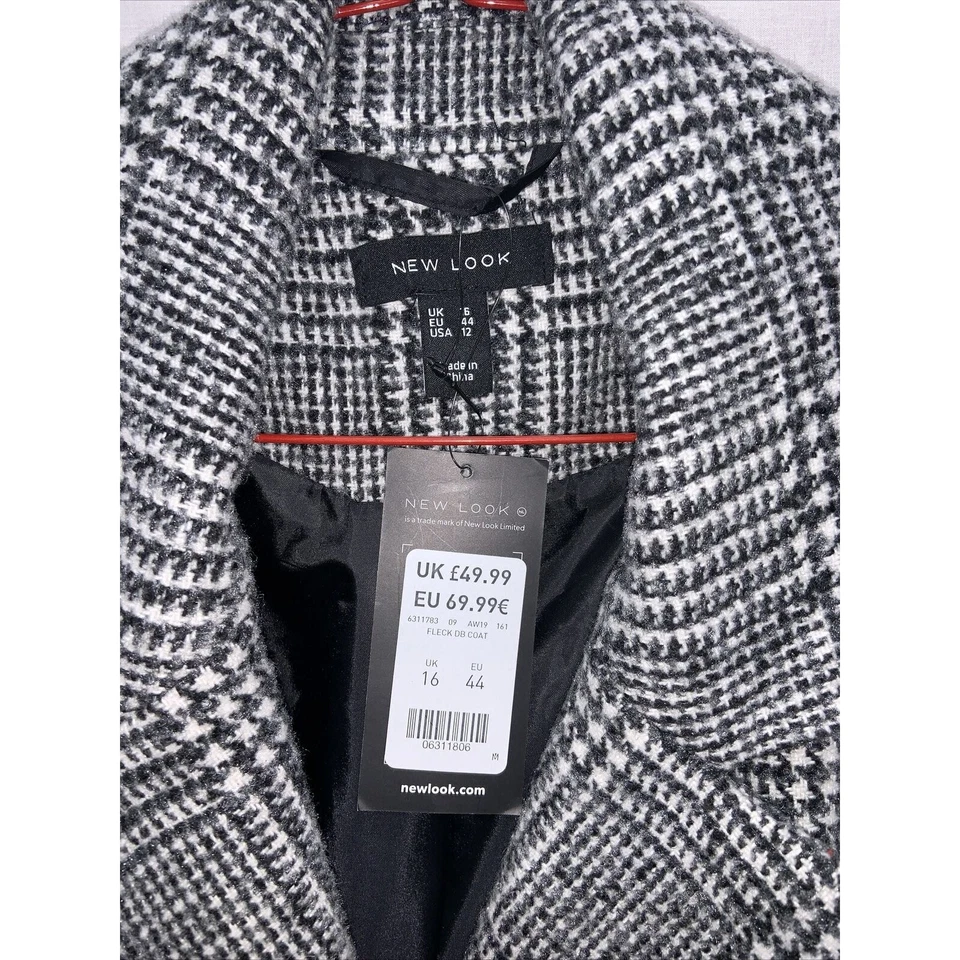 New Look Checked Double Breasted Coat - Uk 16 NWT RRP £49.99 - Image 2 of 4