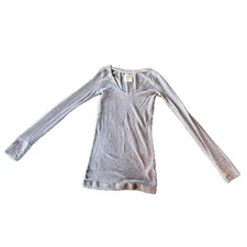 Y2K Hollister Womens Grey Ribbed Long Sleeve V Neck Thermal Shirt Top Size L