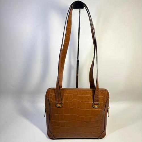 Authentic Vintage CELINE Embossed Croco Leather Shoulder Crossbody Bag Brown