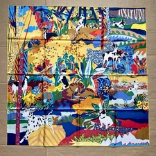 New Hermes scarf silk Carre 90cm 35"x35" En Liberte ! Yellow Green Blue Red