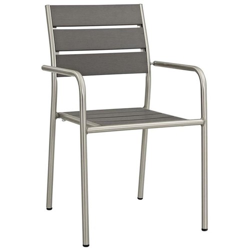 Modway Shore 7-Piece Extendable Aluminum Patio Dining Set in Silver and Gray - Picture 6 of 8