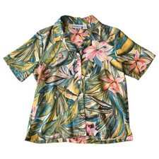 Vintage Tropical Floral Button-Up Shirt Women's Size Large 