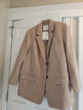 Everlane Wool Oversized Lined Blazer Herringbone Taupe Tan Blazer Size 14 NWT