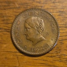Lot of 2 Mexico 1943 & 1945 5 Centavos Circulated Coin