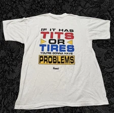 Vintage L Graphic T-Shirt If It Has Tits or Tires Humor Tee