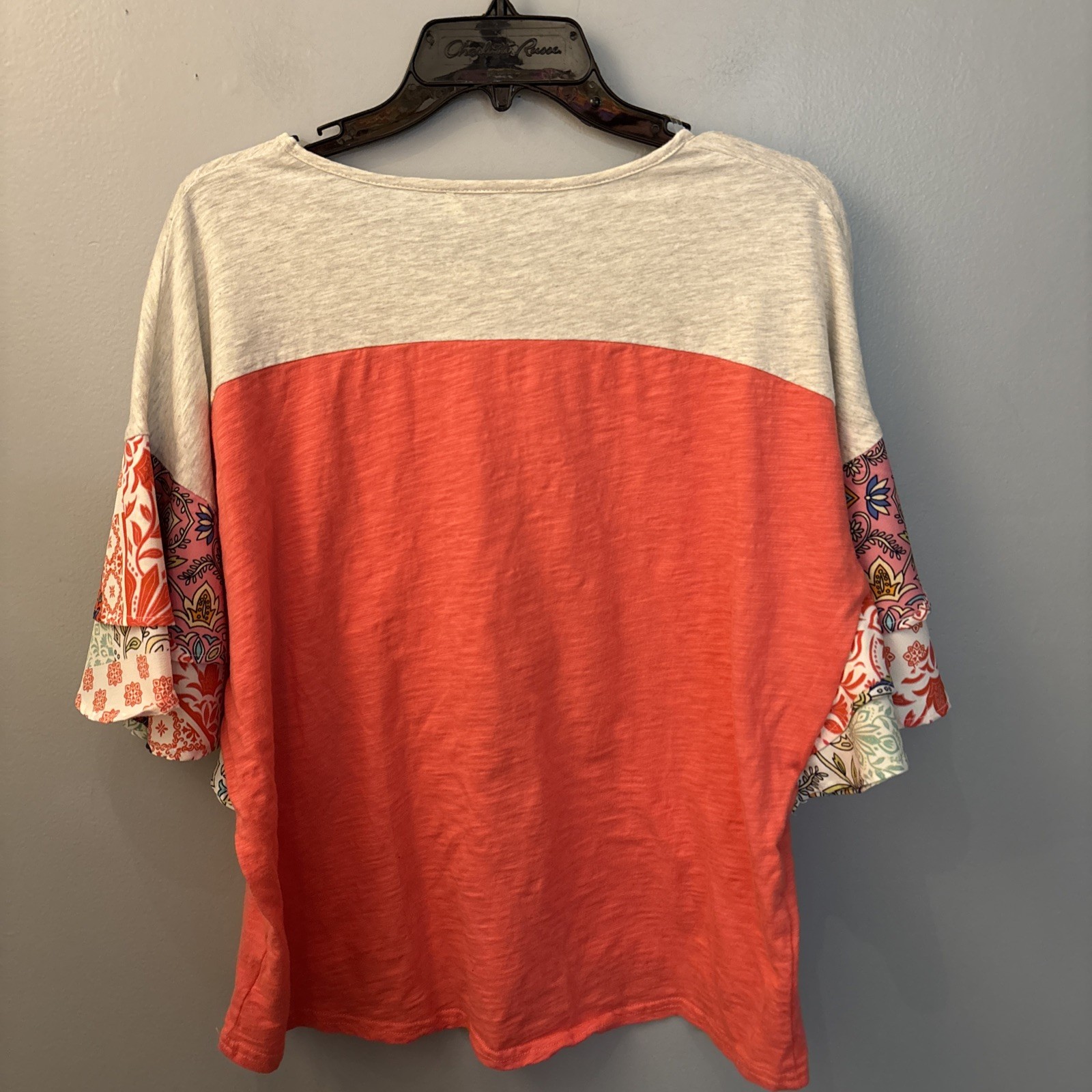 Umgee Boho Top Orange Patchwork Flutter Sleeves P… - image 2