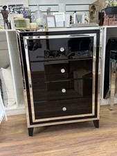 Madison Black Glass 4 Drawer Mirrored Chest of Drawers