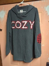 Marley Lilly Cozy Hoodie Sweatshirt 2xl 3xl Buffalo Plaid Patch Lightweight 