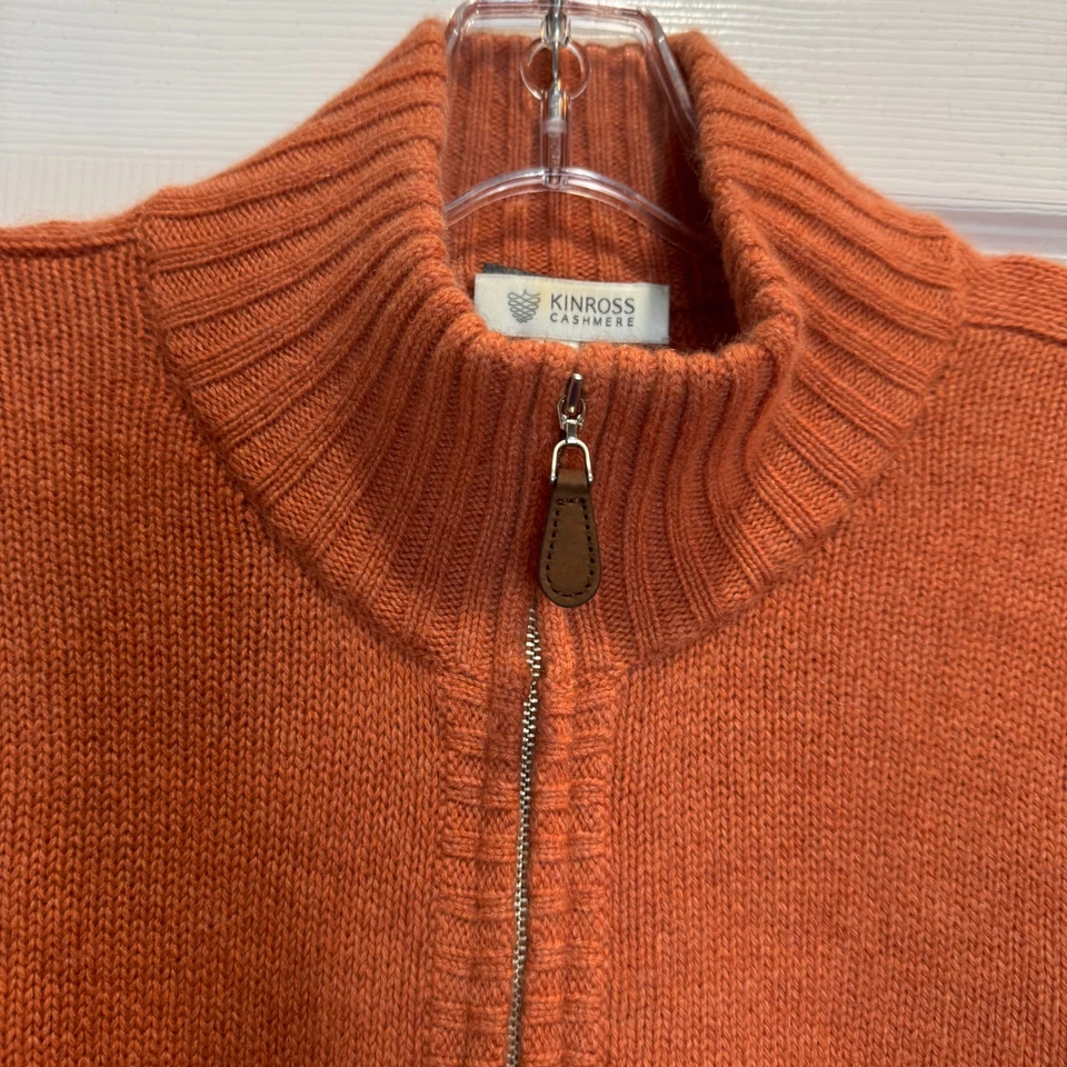 Cárdigan Kinross Mujer Cachemira Cremallera Completa Naranja Acogedor Codo Parches Retro Talla XL Foto 2 de 4