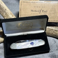 1997 CASE XX 82131 PEARL HANDLED CANOE KNIFE W ORIGINAL BOX AND SLEEVE MASONIC