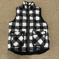 Woolrich Vest Down Fill Full Zip Mock Neck Black/White Checks Pockets Sz Medium