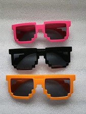 3 PK Minecraft Style Novelty Plastic Sunglasses One Size Orange Pink Black