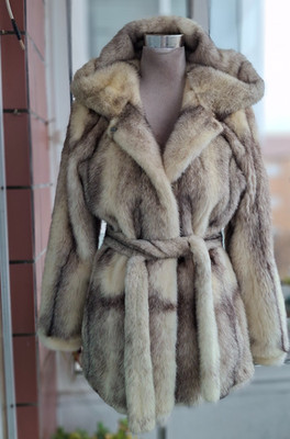 Genuine NERZ MINK НОРКА fur coat with hood and belt  ./399/