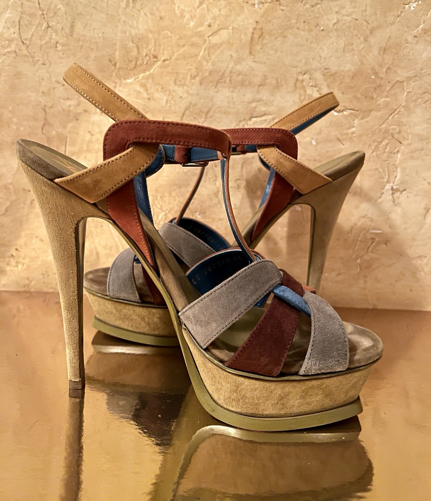 YVES SAINT LAURENT TRIBUTE plateau scamosciato multicolore 38 YSL indossato una volta!