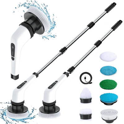 Electric Spin Scrubber, Cordless Cleaning Brush with 8 Replaceable Brush Heads, 