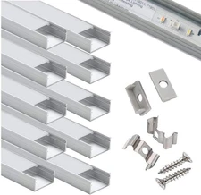 LED Aluminum Channel Wide 2M/6.6Ft, Aluminum Profile 10-Pack with Complete Mount