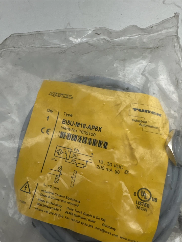 Turck BI5U-M18-AP6X Proximity Sensor, M18 x 1, 10 to 30 VDC, 200 mA Shield Brass - Image 2 of 3