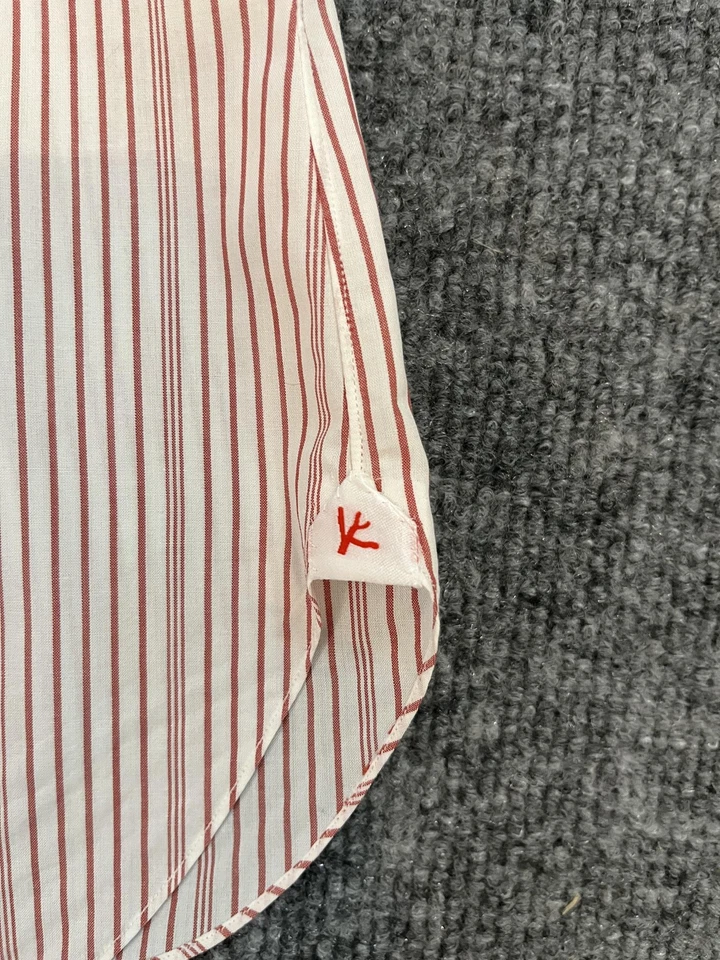 Camisa Isaia Para Hombre XL 43 17 Blanco Rojo Rayas Manga Larga Con Botones Hecha en Italia Foto 4 de 4