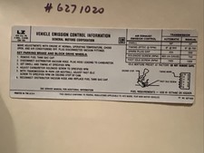1972 Corvette 454 Emission Decal Lz 6271020