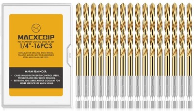 MACXCOIP Hex Shank Drill Bit Set, 16Pcs 1/4  HSS Titanium Twist Bit... 