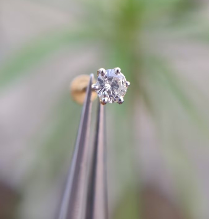 Round Cut Natural Diamond 6-Prong Nose pin Daughter's Gift 14k Yellow Gold #029