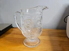 Vintage Jeanette Glass Clear Pedestal Pitcher with Flared Ribbed Rim