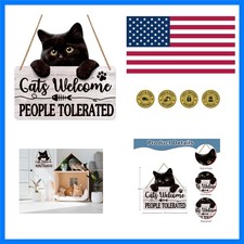 Funny Welcome Sign Cats Welcome People Tolerated Door Sign Black Cat Hanging ...