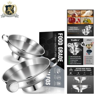 Food-Grade Stainless Steel Wide Mouth Funnels - Set of 2 for Kitchen Essentials