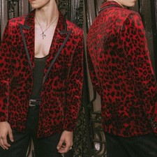 Leopard Print Jacquard Suit for Men Peak Lapel Banquet Business Jacket Only