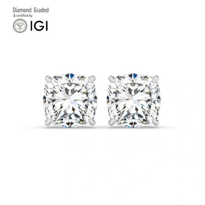 Kissen Solitär Labgrown Diamant Creolen Ohrringe 18k Weißgold 4ct D Vs1